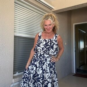 A New Day Navy and White Floral A-Line Skirt